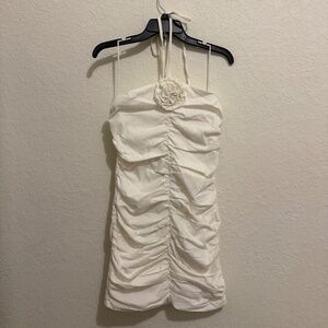 White Ruched Milk And Honey Mini Dress With Halter Neckline